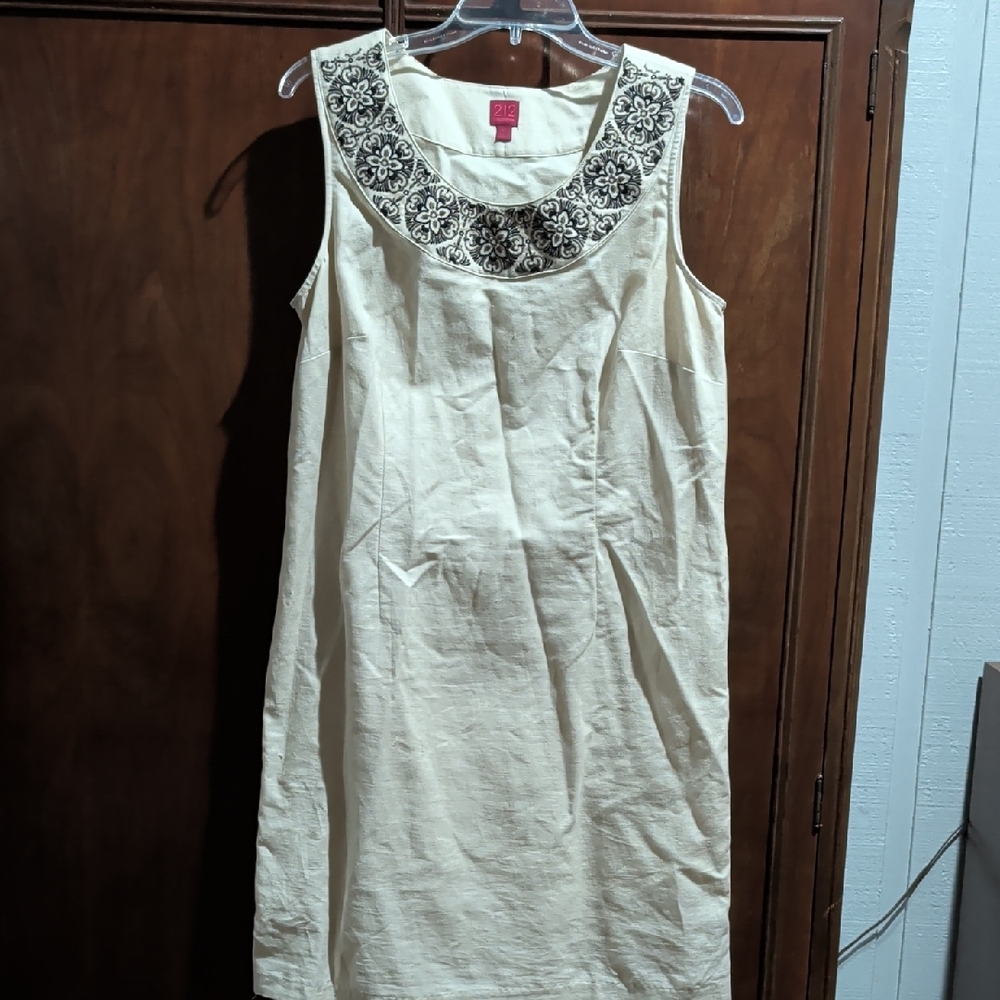 212 Collection Cream Dress with Black Embroidery